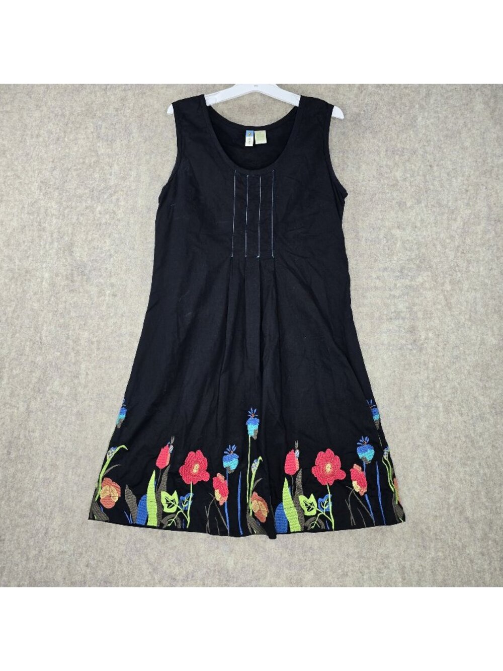 Sahalie Womens Sleeveless Embroidered Black Floral Dress S 100% Cotton A-Line